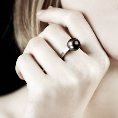 Bague perle Tahiti noire or blanc Anara