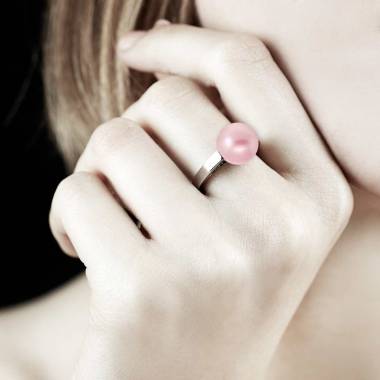 Bague de fiançailles perle rosée or blanc 18 K (4g) Anara