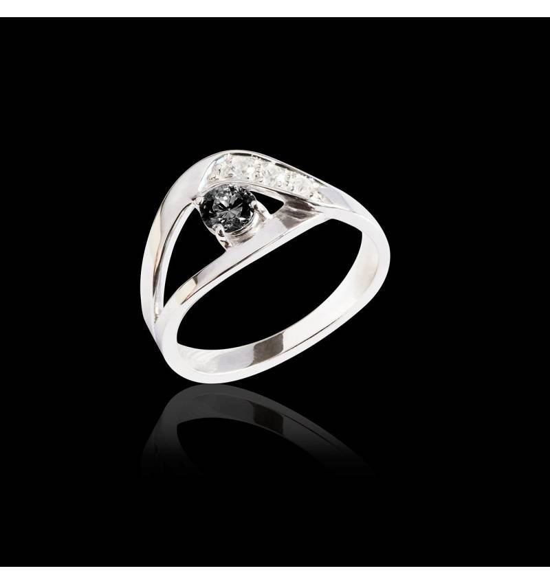 Bague de fiançailles diamant noir pavage diamant or blanc Anaelle