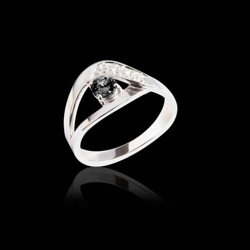 Bague de fiançailles diamant noir pavage diamant or blanc Anaelle