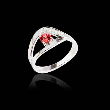 Bague de fiançailles rubis pavage diamant or blanc Anaelle