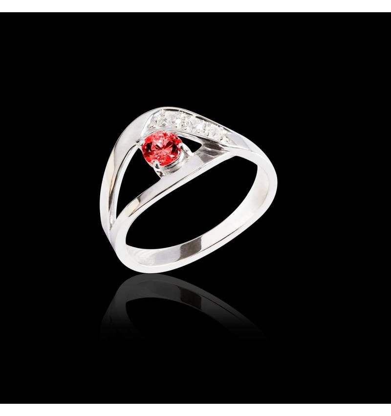 Bague de fiançailles rubis pavage diamant or blanc Anaelle