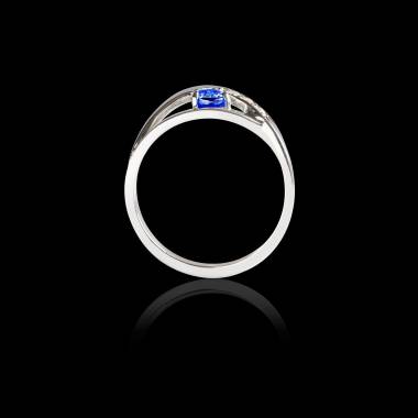 Bague Solitaire saphir bleu pavage diamant or blanc Anaelle