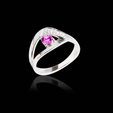 Bague de fiançailles saphir rose pavage diamant or blanc Anaelle