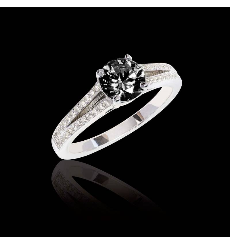 Bague de fiançailles diamant noir pavage diamant or blanc Marie 