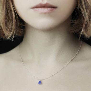 Pendentif saphir bleu pavage diamant or blanc Goutte d’amour