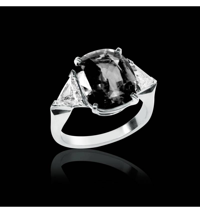 Bague de fiançailles diamant noir pavage diamant or blanc Stéphanie Bague de fiançailles diamant noir pavage diamant or blanc Stéphanie
