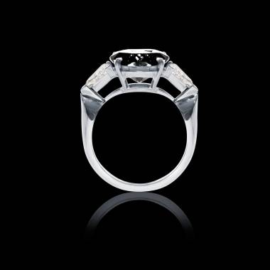 Bague Solitaire diamant noir pavage diamant or blanc Stéphanie 