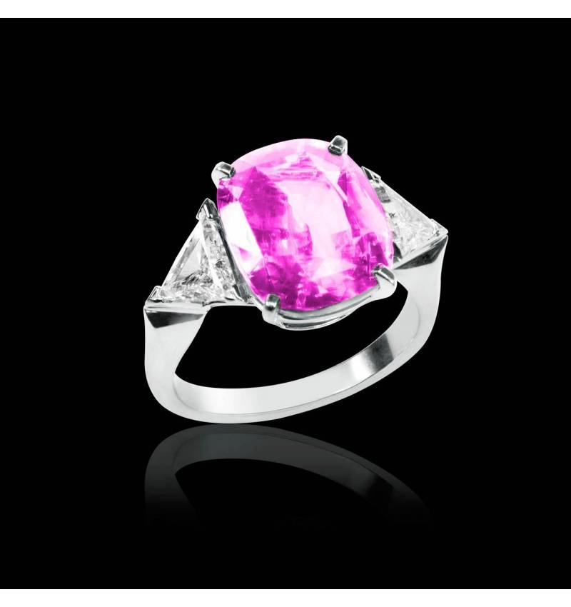 Bague de fiançailles saphir rose pavage diamant or blanc Stéphanie Bague de fiançailles saphir rose pavage diamant or blanc Stéphanie