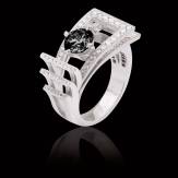 Bague de fiançailles diamant noir pavage diamant or blanc Romanesque