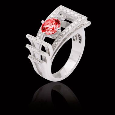 Bague de fiançailles rubis pavage diamant or blanc Romanesque