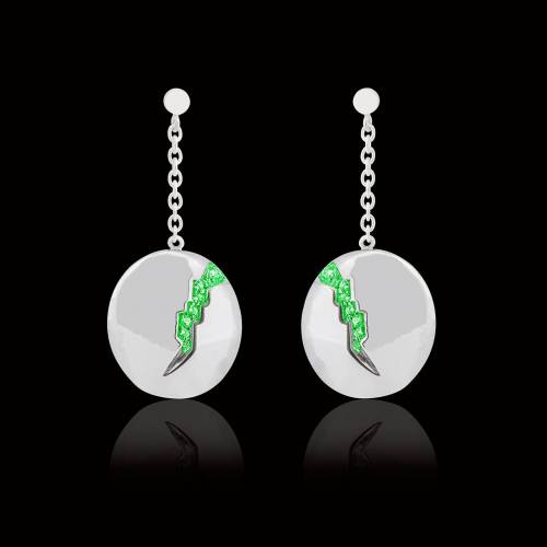 Boucles d’oreilles pavage émeraude or blanc 18K (9,7g) Quake