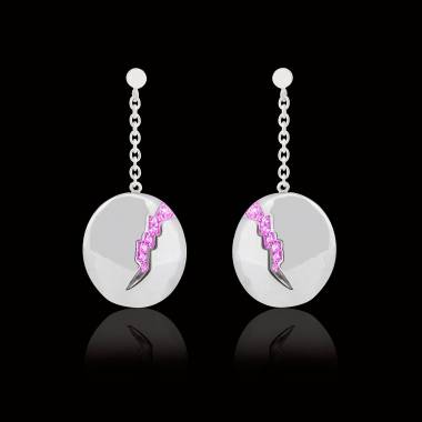 Boucles d’oreilles pavage en saphir rose or blanc 18 K (9,7g) Quake