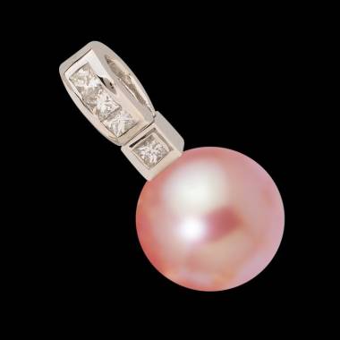 Pendentif perle rosée Tahiti (13-13,5 mm) et diamant 0,32 carat en or blanc Princess Bora Bora