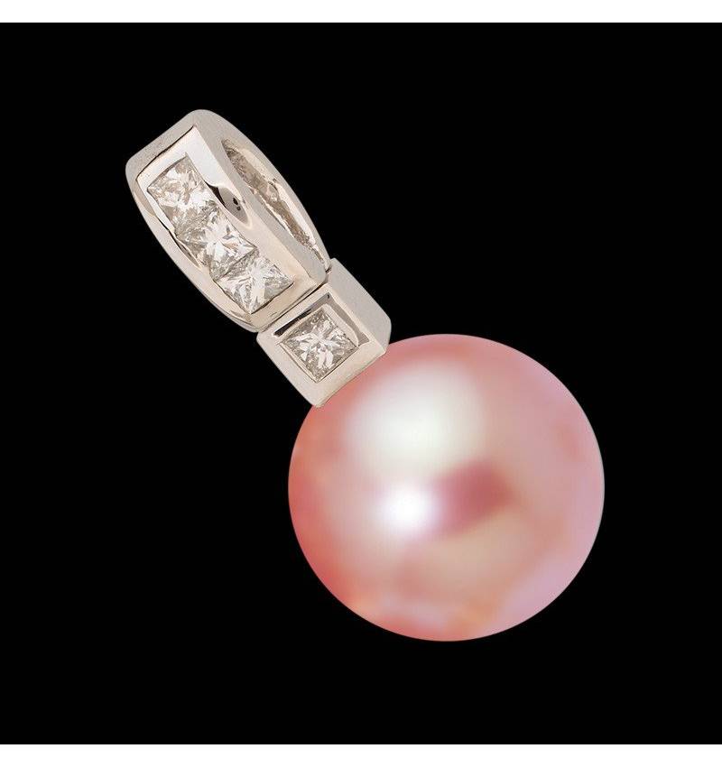 Pendentif perle rosée Tahiti (13-13,5 mm) et diamant 0,32 carat en or blanc Princess Bora Bora