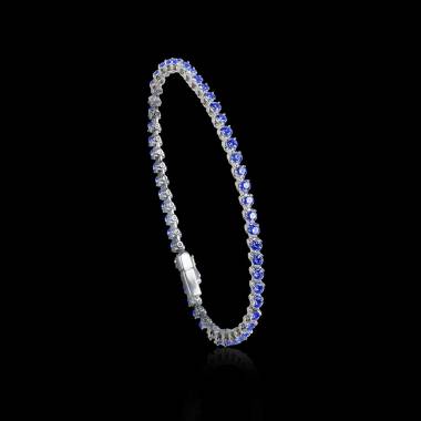 Bracelet saphir bleu 3,71 carats en or blanc 18K Rivière