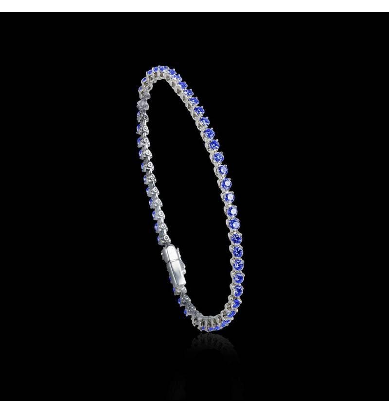 Bracelet saphir bleu 3,71 carats en or blanc 18K Rivière