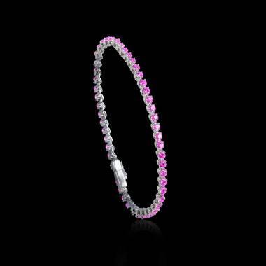 Bracelet saphir rose 3,71 carats en or blanc 18K 11,6 gr Rivière