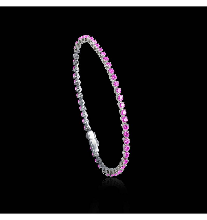 Bracelet saphir rose 3,71 carats en or blanc 18K 11,6 gr Rivière