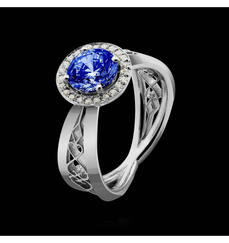 Bague de fiançailles saphir bleu Barbara solo