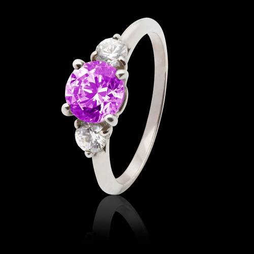 Bague de fiançailles saphir rose pavage diamant or blanc Nayla