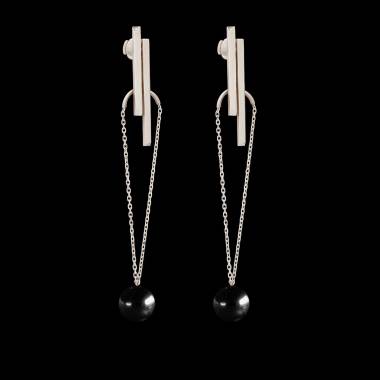 Boucles d'oreilles pendante Art déco  perle noire Tahiti