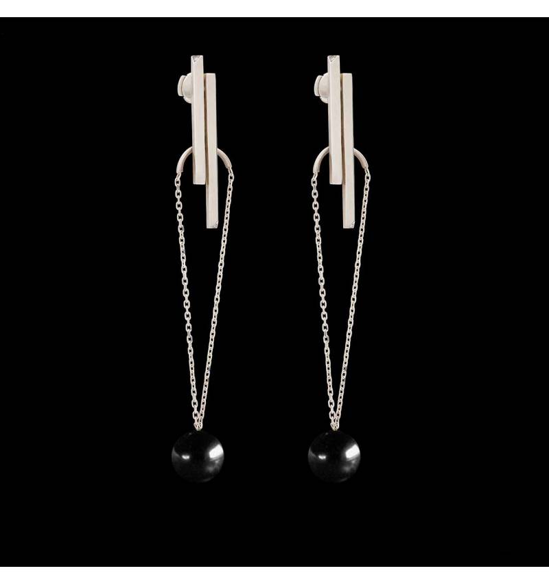 Boucles d'oreilles pendante Art déco  perle noire Tahiti