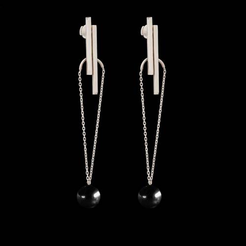 Boucles d'oreilles pendante Art déco  perle noire Tahiti