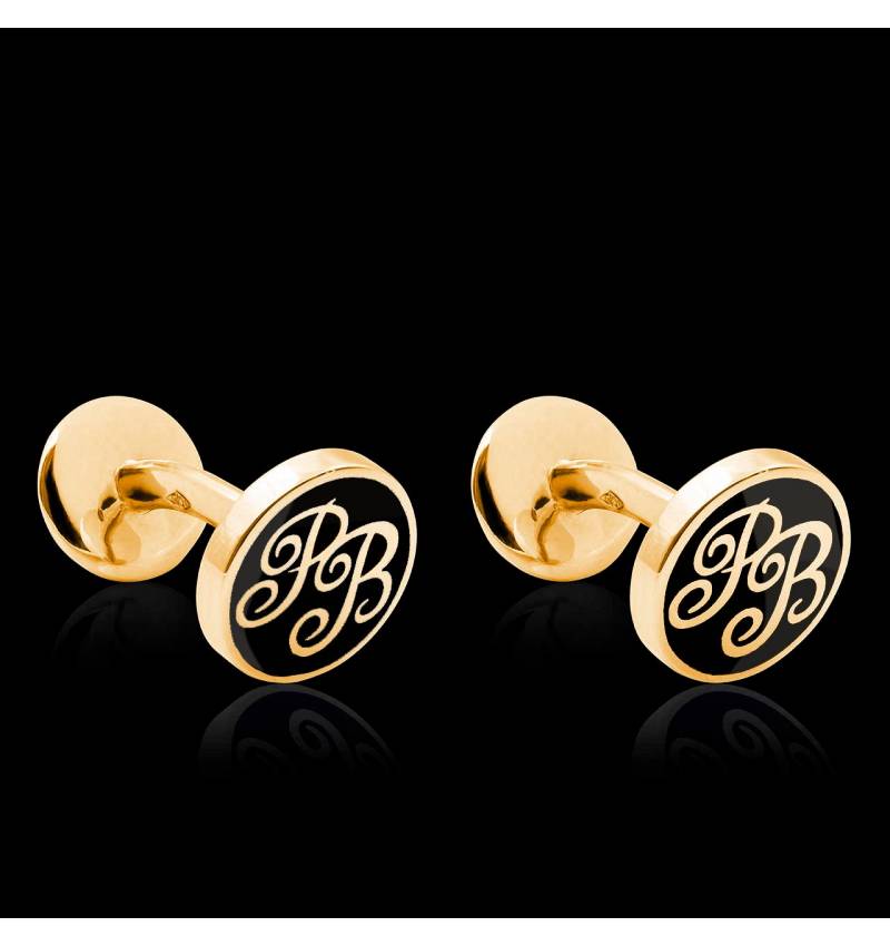 Boutons de manchette or jaune Initiales Laque Boutons de manchette or jaune Initiales Laque