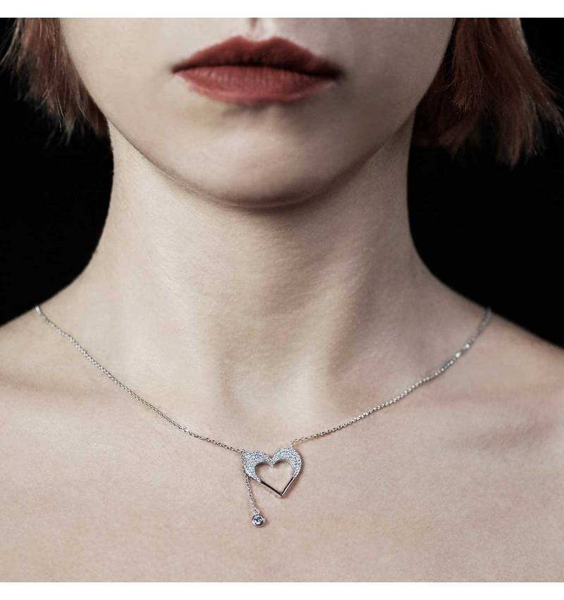 Collier Vintage Pendentif Cœur Couleur Or Avec Cristal Diamant - Réf. *4295 - Occasion