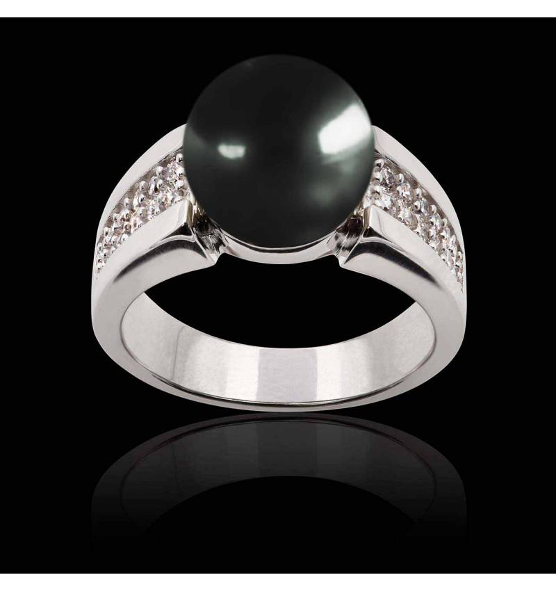 Bague de fiancailles perle Tahiti noire