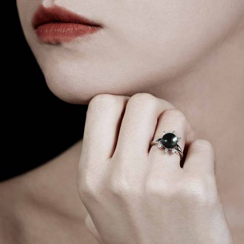 Bague perle Tahiti noire Louna