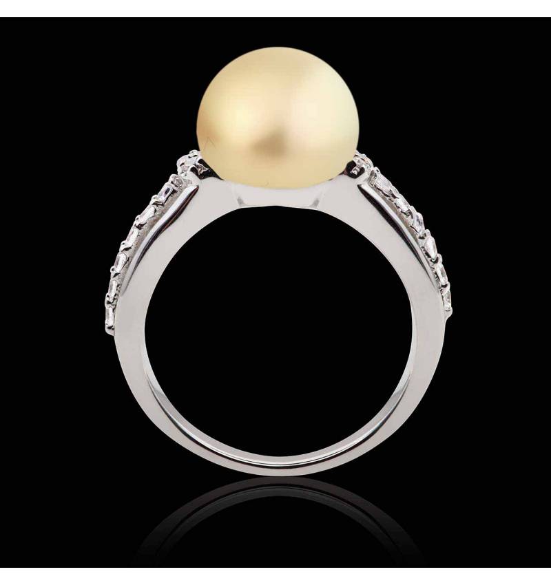Achat Bague en or blanc perle mer du sud double corps serti diamants