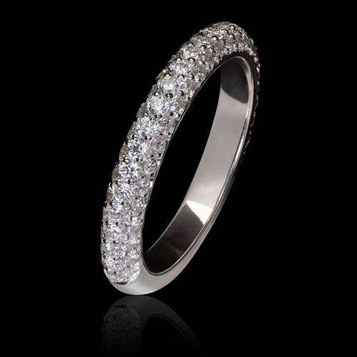 Alliance mariage or blanc palladié 18K, pavage diamants Audrène