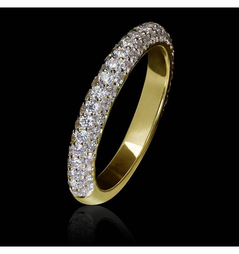 Alliance mariage or jaune 18K, pavage diamants Audrène