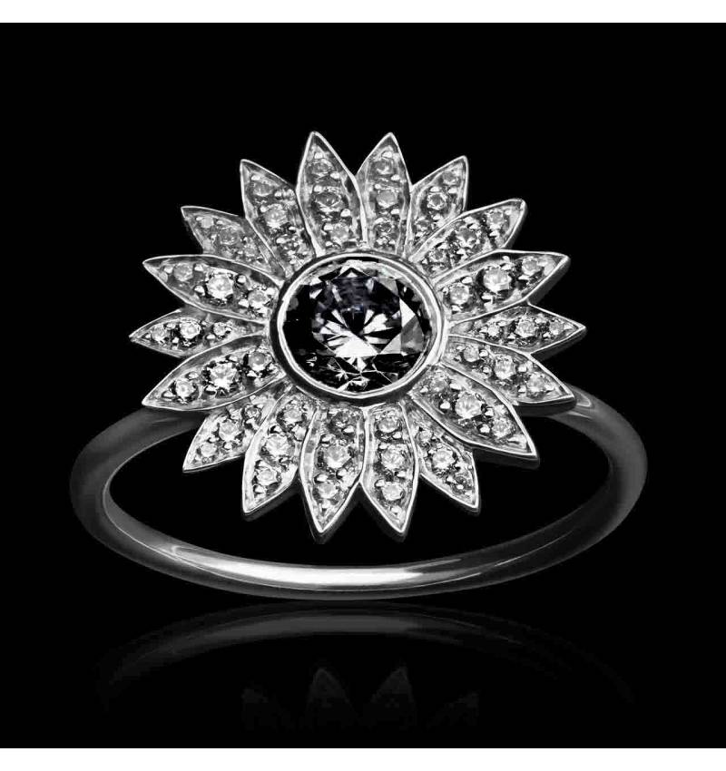 Bague diamant noir-pavage diamant-Marguerite Bague diamant noir-pavage diamant-Marguerite