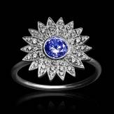 Bague saphir bleu-or blanc-diamant-Marguerite
