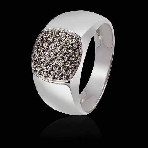 Chevaliere homme-platine-diamant noir-Massimiliano