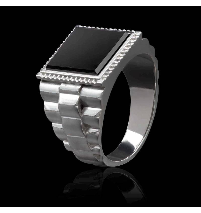 Bague Solitaire Chevaliere Or Blanc Diamant Homme Blanc Chevaliere