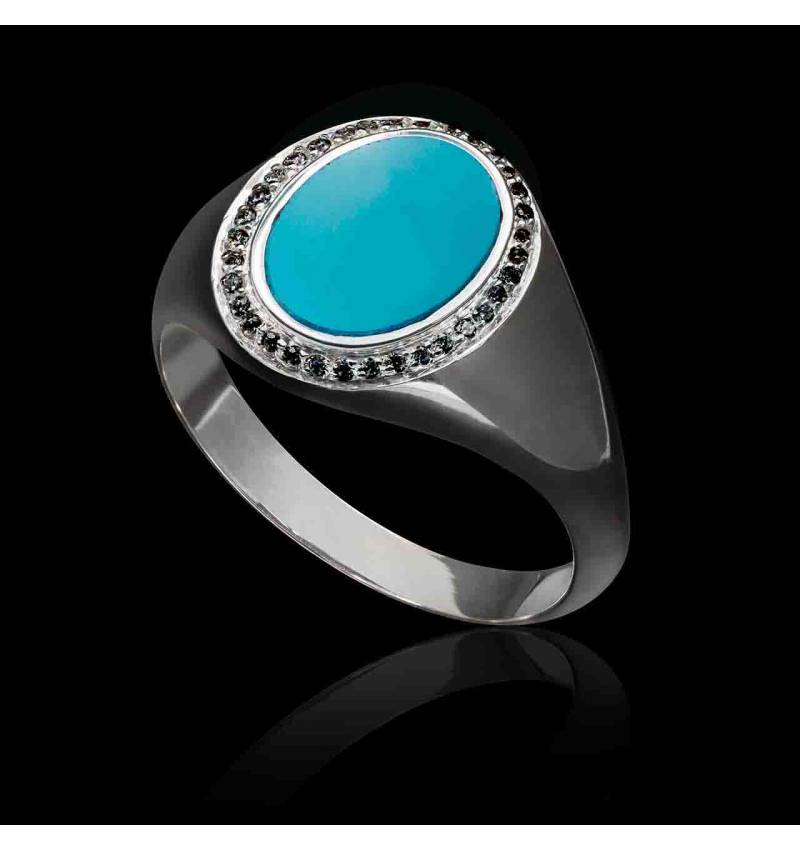 chevalière-platine-turquoise-diamant-noir-nikolina