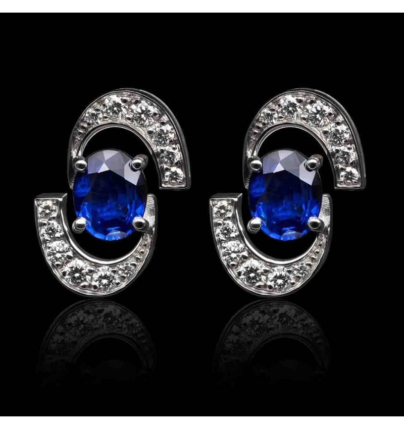 boucles oreilles-saphir bleu-or blanc-galaxie