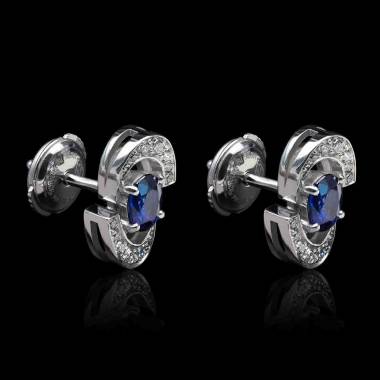 boucles oreilles-saphir bleu-or blanc-galaxie