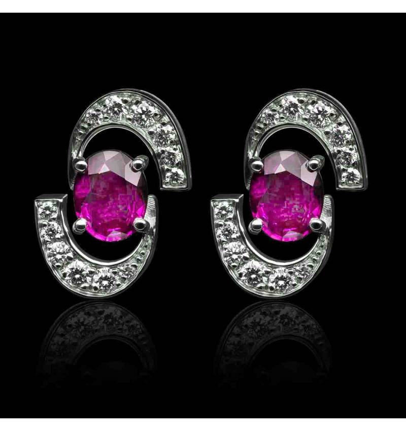 boucles oreilles-saphir rose-or blanc-galaxie