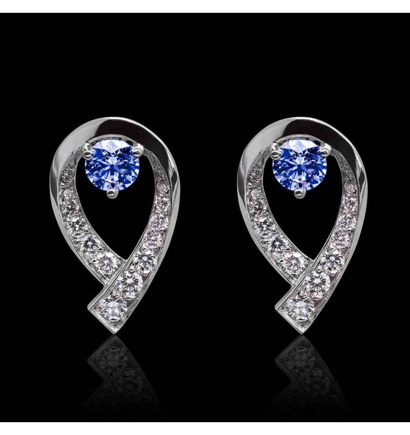 boucles oreilles-saphir bleu-flamme