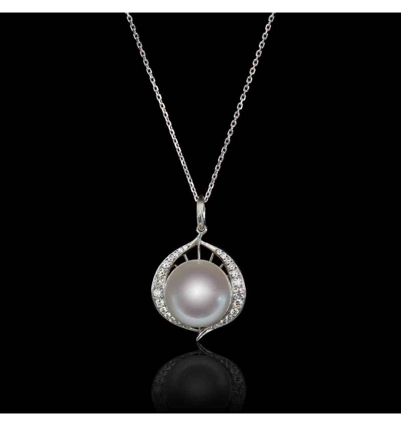 pendentif perle blanche- diamant-mavi