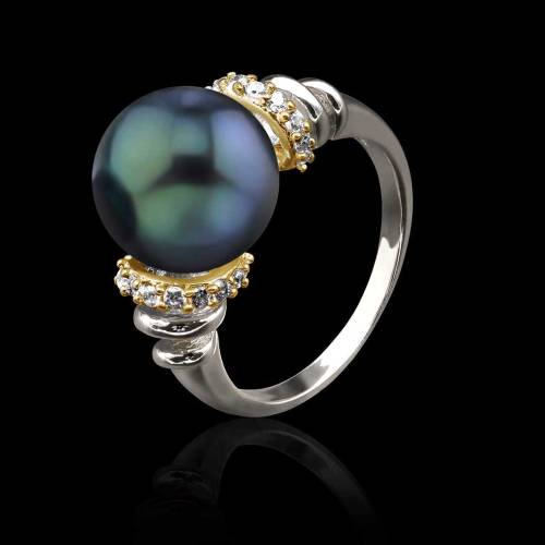 bague perle noire-or blanc-hina