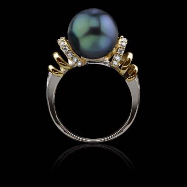 bague perle noire-or blanc-hina