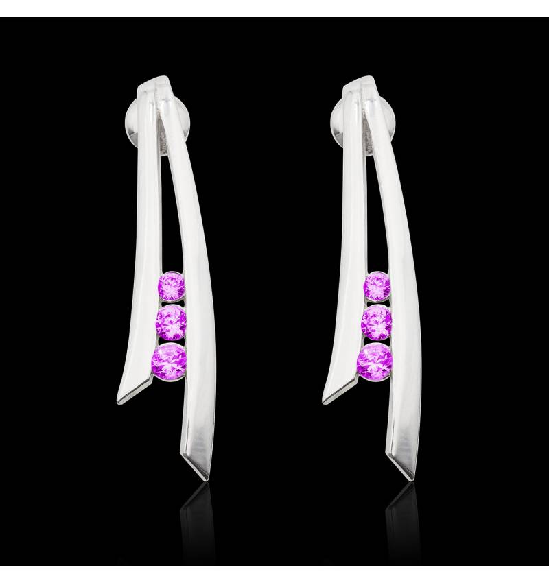 boucles d'oreilles_saphir rose_or blanc boucles d'oreilles_saphir rose_or blanc