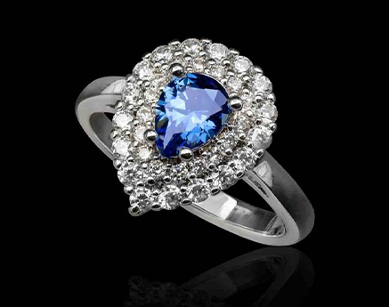 Bague diamant or blanc et saphir bleu Maelle