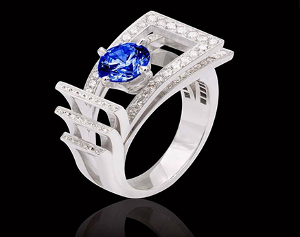 bague saphir bleu diamant romanesque
